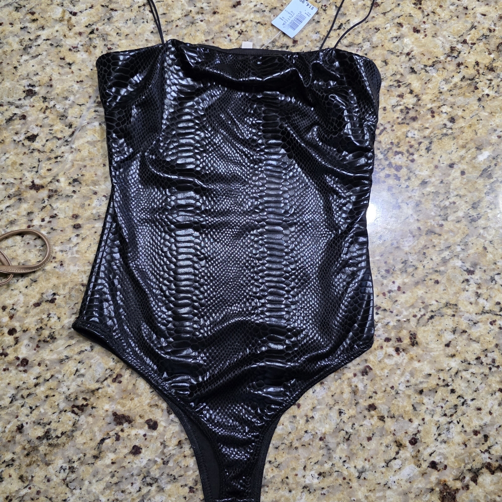 Black Snakeskin Print Bodysuit